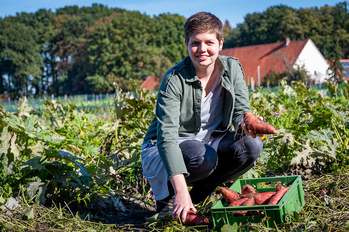 Frauke mit Süßkartoffeln aus Kalkriese