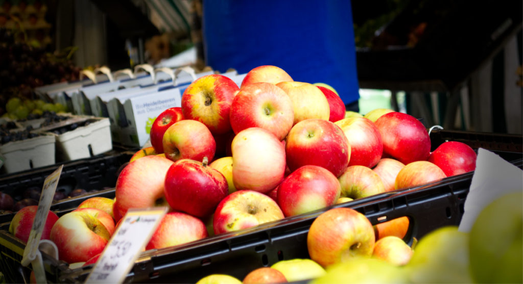 Äpfel Von Apfelernte auf dem Markstand der Gemüsegärtner in Osnabrück